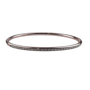 Sterling Silver & Stainless Steel Rose Tone Bracelet Thin Bangle Diamond Chip